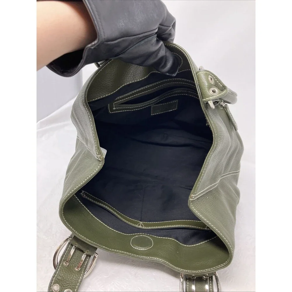 Tignanello LEATHER Handbag Purse Bag Green Pebbled Satchel Top Handles